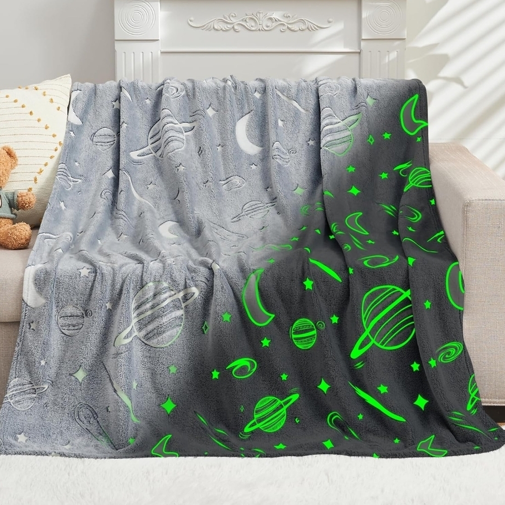 Space Themed Glow In The Dark Fleece Blanket